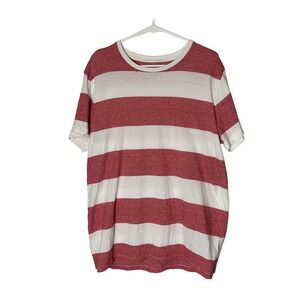 Old Navy Womens Large Red White Striped Short Sleeve Cotton T-Shirt Crew Neck